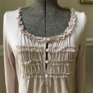 NEW Anthropologie Ric Rac pink crochet lace top M